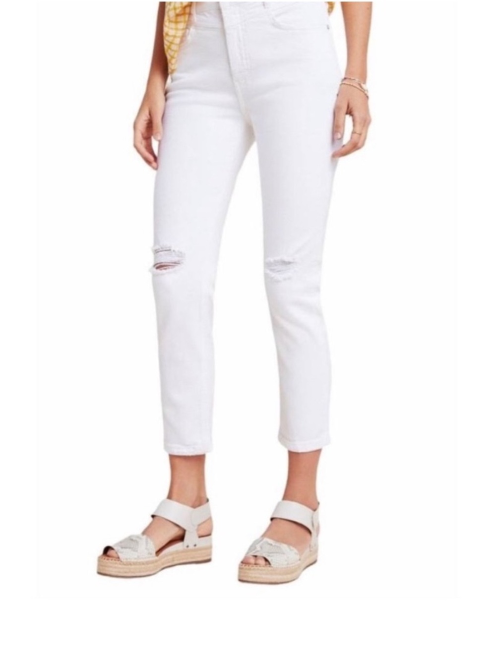 Pilcro and the Letterpress High-Rise Slim White Cropped Distressed Jeans - 26